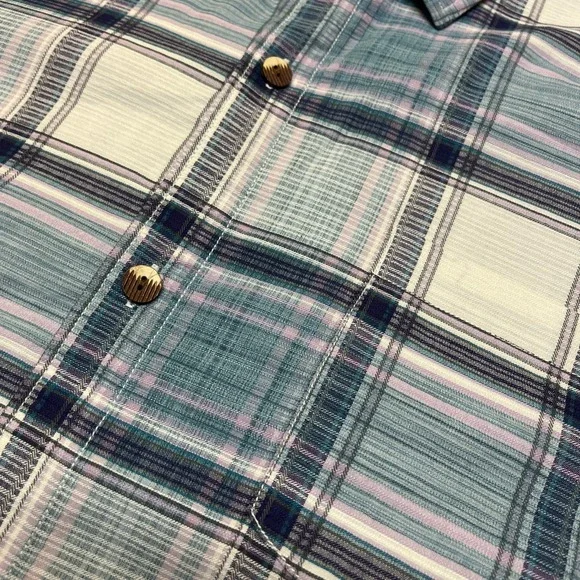 Tommy Bahama Silk Wooden Buttons Blue Plaid Short Sleeve Mens XL - Picture 4 of 8